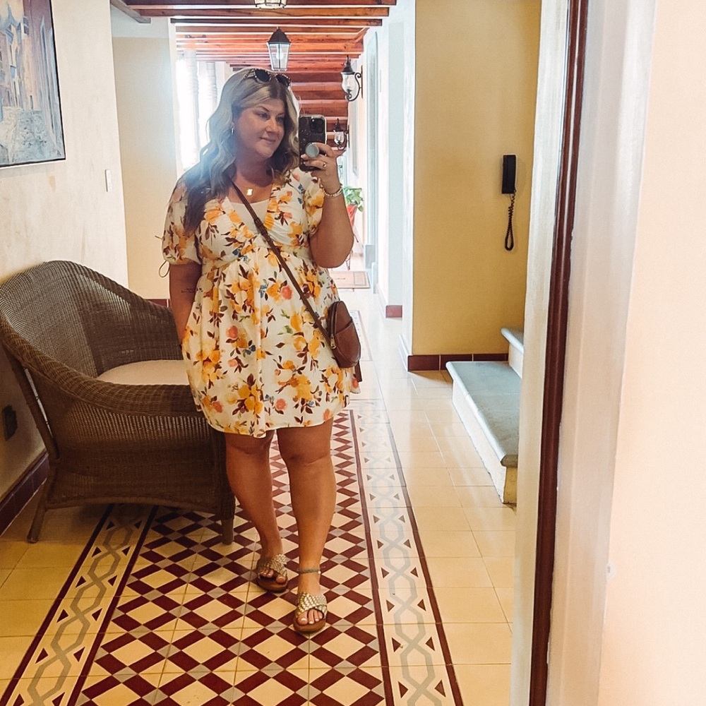 Abercrombie & Fitch Floral Mini Dress - White and Yellow